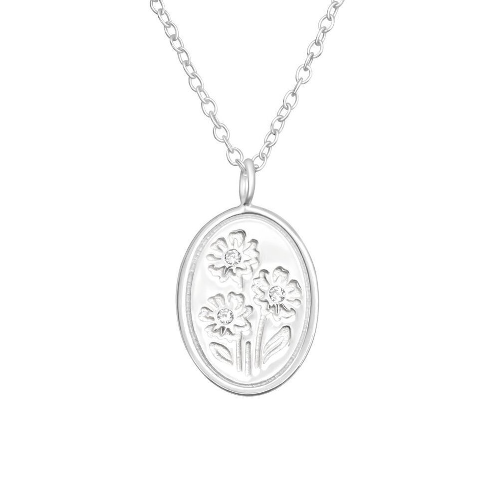 Sterling Silver Flower and Stone Necklace